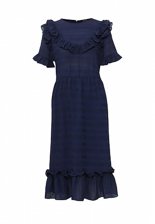 Cotton Cloud Blue Jay Basics SELF STRIPE RUFFLE DRESS Cotton Cloud Blue Jay Basics SELF STRIPE RUFFLE DRESS
